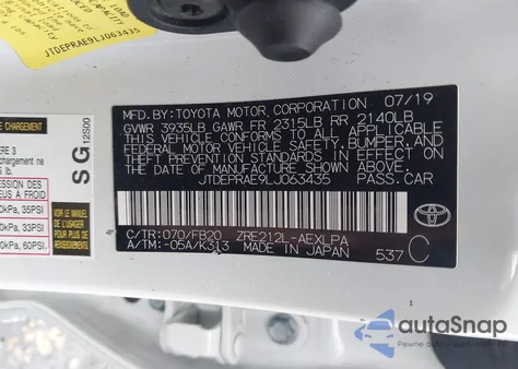 2020 Toyota Corolla Le из США, поврежденный, VIN JTDEPRAE9LJ063435